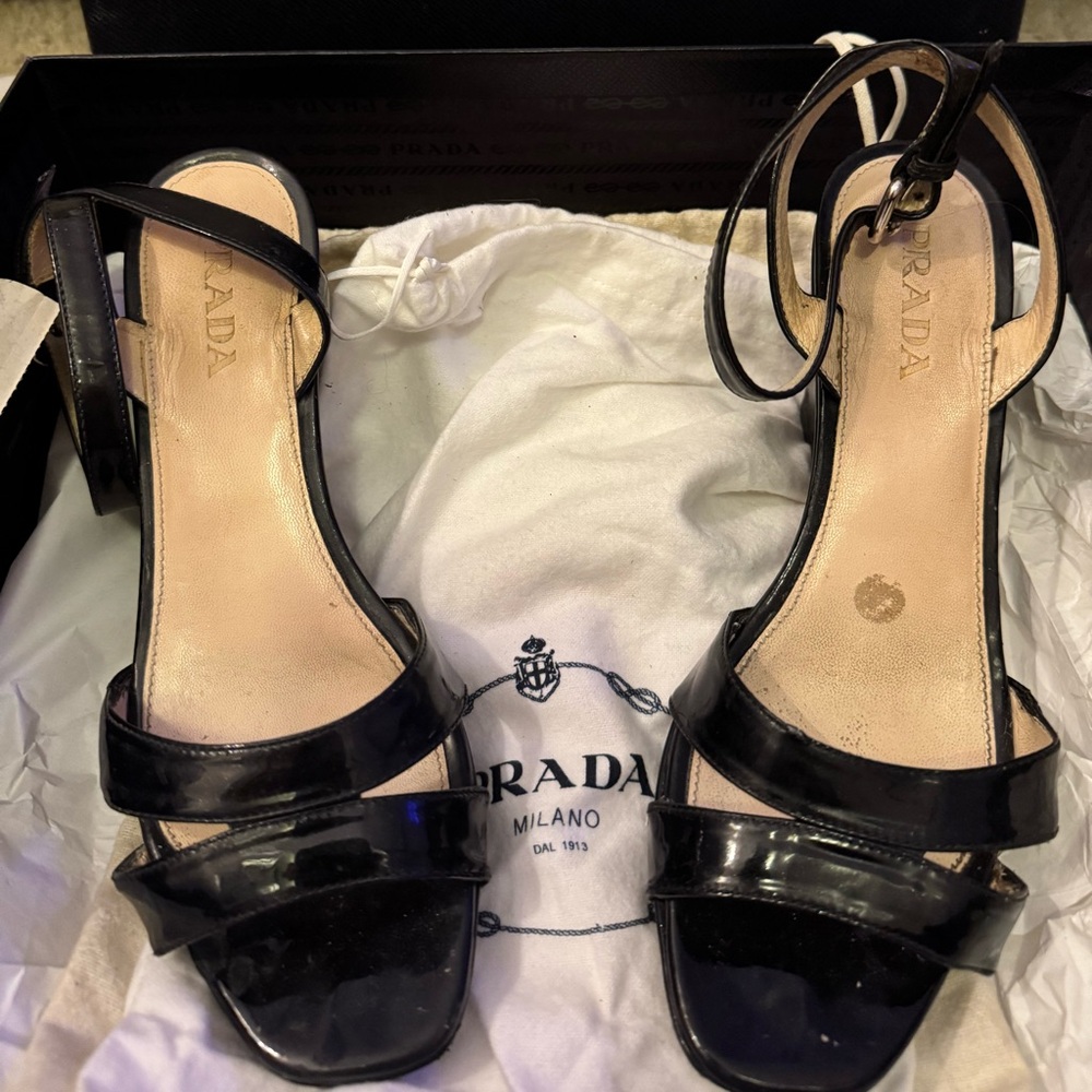 Prada Black Heels with Ankle Strap
